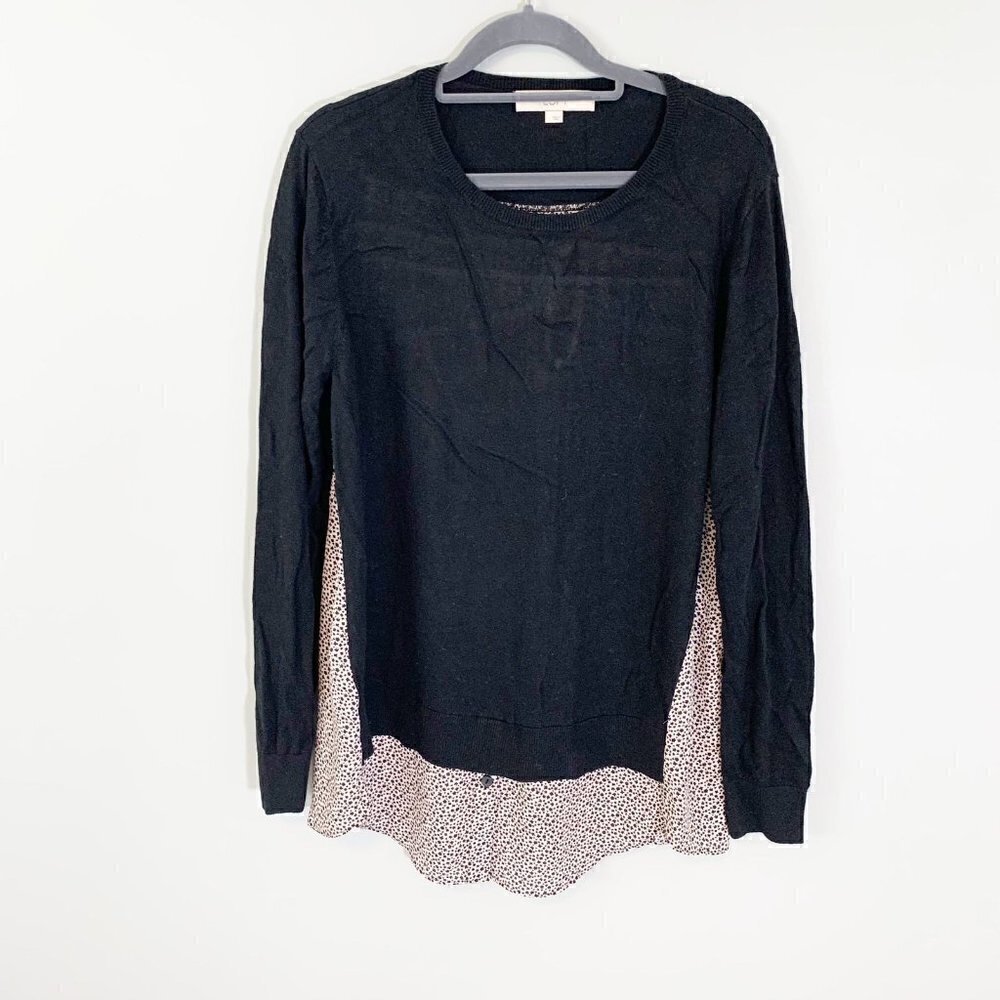LOFT Womens‎ Black Mixed Media Animal Print Silk Blend Sweater Size L